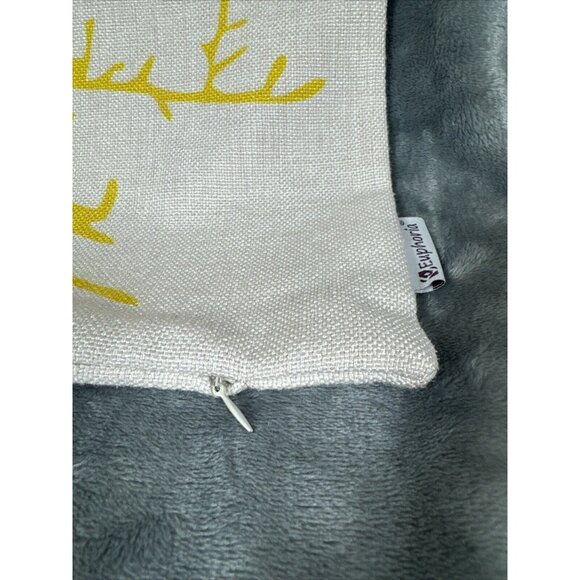 Eupho Pillow Covers Canvas Bird & Tree Branches Yellow/Cream Set Of 3 Sofa Home - Picture 6 of 16